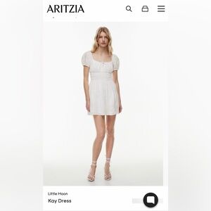 ARITZIA Little Moon Kay Dress White Puff-Sleeve Smocked Mini Dress XS NWOT
